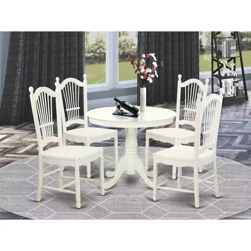 Set tavolo da pranzo rotondo - Tavolo da cucina 5 pezzi con sedie, finitura bianco lino antico, tavolo da 36 pollici