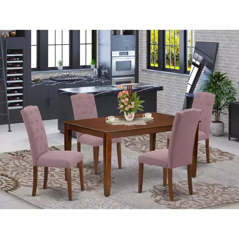 HomeStock Set Sala da Pranzo Rettangolare 5 Pezzi - Top in Legno Massello Finitura Mogano - Posti a Sedere per 4 Persone