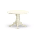 Set sala da pranzo rotondo da 3 pezzi con piano in legno massello e lino bianco - 4 posti a sedere