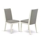 Set sala da pranzo rotondo da 3 pezzi con piano in legno massello e lino bianco - 4 posti a sedere