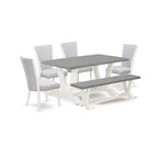 HomeStock 6-Piece Natural Oak Finish Solid Wood Top dining Table with 1-Bench and 4-Chairs