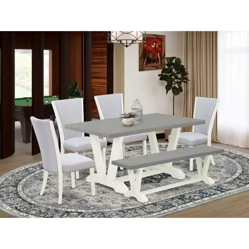 Tavolo da pranzo HomeStock in rovere naturale con 1 panca e 4 sedie, 6 pezzi