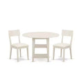 HomeStock 3-Piece Linen White Finish Round Solid Wood Top Dining Table Set