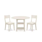 HomeStock 3-Piece Linen White Finish Round Solid Wood Top Dining Table Set