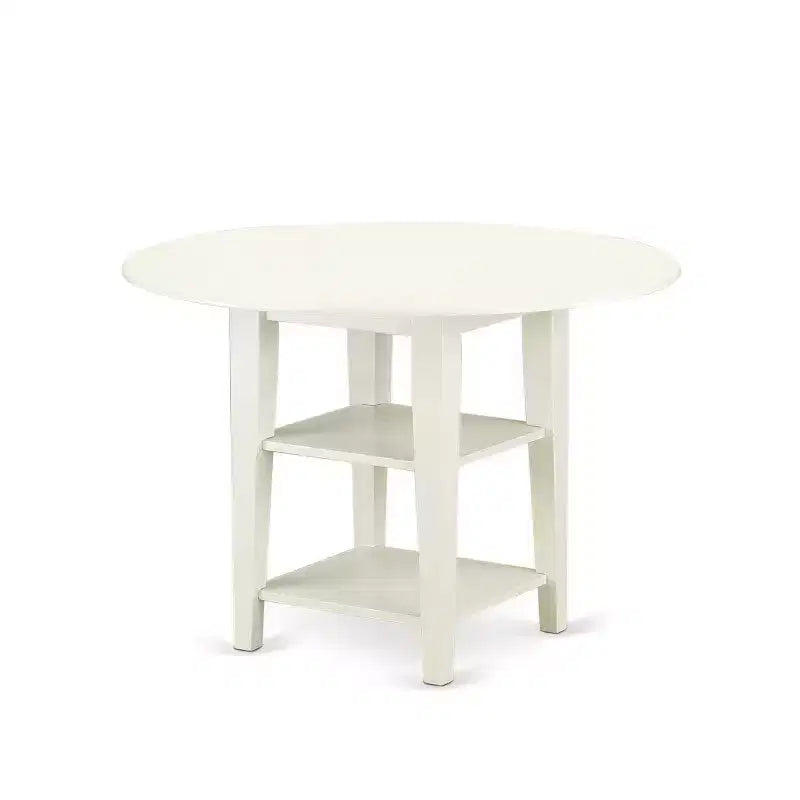 HomeStock Set da pranzo in 3 pezzi con piano rotondo in legno massello e finitura bianco lino