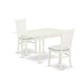 HomeStock 3-Pc Linen White Finish Rectangular Solid Wood Top With Dropleaf Dining Table Set