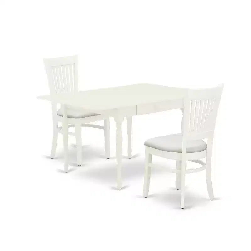 HomeStock 3-Pc Linen White Finish Rectangular Solid Wood Top With Dropleaf Dining Table Set