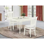 Set da pranzo HomeStock con tavolo rettangolare con piano in legno massello con anta a ribalta e 2 sedie, finitura lino bianco