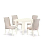 HomeStock 5-Piece Linen White Finish Solid Wood Top Dining Table with 4-Parson Chair with Drop Leaf