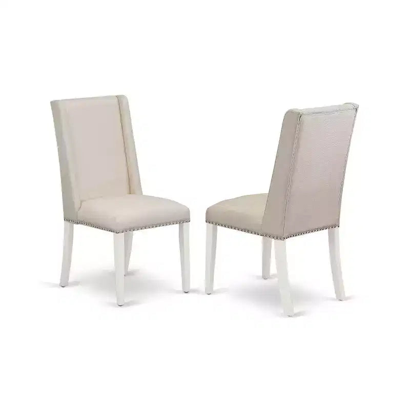 HomeStock Tavolo da pranzo a 5 pezzi con piano in legno massello e finitura bianco lino, con 4 sedie Parson e prolunga a ribalta
