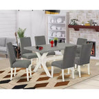 Tavolo da pranzo rettangolare a 7 pezzi con piano in legno massello con finitura in rovere naturale e 6 sedie con