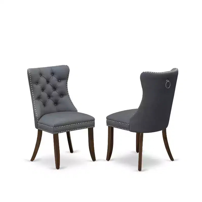 Set da 3 pezzi per sala da pranzo con tavolo rotondo imbottito in legno massello finitura noce antico - 4 posti