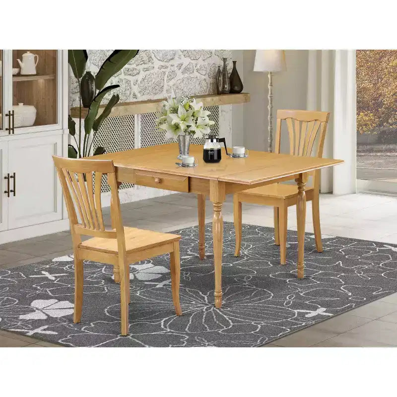 Set da Pranzo HomeStock 3 Pezzi con Finitura Marrone Naturale Quercia e Tavolo con Ribalta, Ideale per Piccoli Spazi