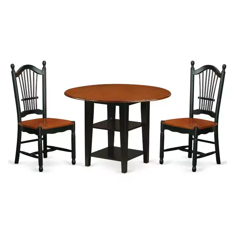HomeStock 3-Piece Black and Cherry Finish Round Solid Wood Top Dining Table Set