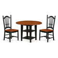 HomeStock 3-Piece Black and Cherry Finish Round Solid Wood Top Dining Table Set