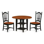 HomeStock 3-Piece Black and Cherry Finish Round Solid Wood Top Dining Table Set