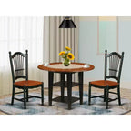 HomeStock Set da Pranzo 3 Pezzi Tavolo Rotondo con Piano in Legno Massello Finitura Nera e Ciliegio