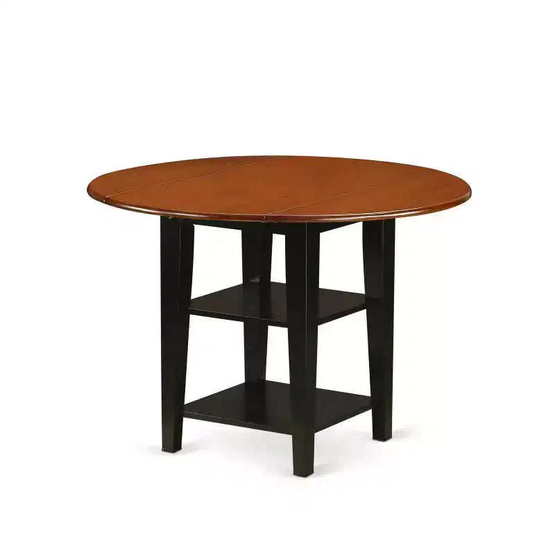 HomeStock Set da Pranzo 3 Pezzi Tavolo Rotondo con Piano in Legno Massello Finitura Nera e Ciliegio