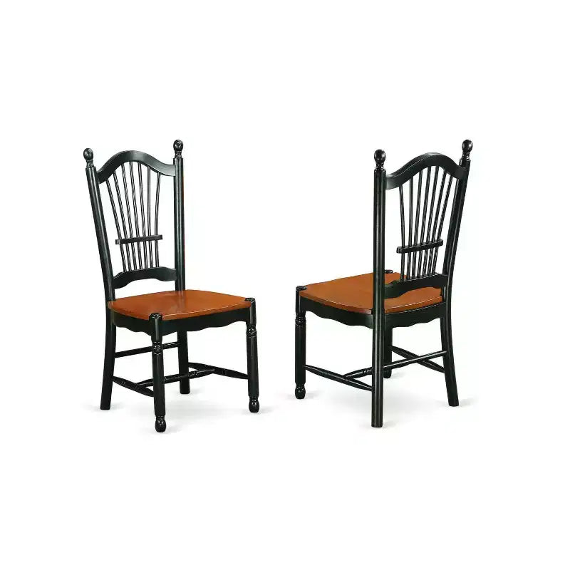 HomeStock Set da Pranzo 3 Pezzi Tavolo Rotondo con Piano in Legno Massello Finitura Nera e Ciliegio