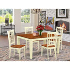 HomeStock Tavolo da pranzo a 5 pezzi con ripiano in legno massello con finitura color latticello e ciliegio con 4 sedie