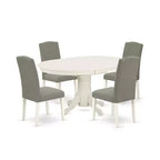 HomeStock 5-Pc Oval Linen White Finish Solid Wood Top Dining Table with 4 Parson Chair with Butterfly Leaf