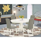 HomeStock Tavolo da Pranzo a 5 Pezzi Ovale con Finitura Lino Bianco, Piano in Legno Massello e 4 Sedie Parson con Prolunga a Farfalla