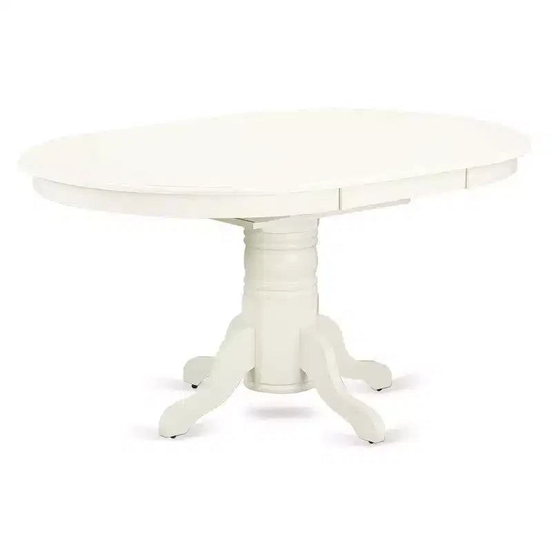 HomeStock Tavolo da Pranzo a 5 Pezzi Ovale con Finitura Lino Bianco, Piano in Legno Massello e 4 Sedie Parson con Prolunga a Farfalla