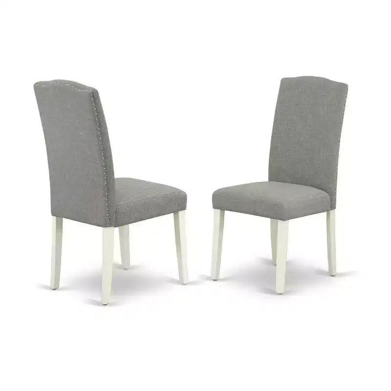 HomeStock Tavolo da Pranzo a 5 Pezzi Ovale con Finitura Lino Bianco, Piano in Legno Massello e 4 Sedie Parson con Prolunga a Farfalla