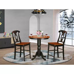 HomeStock Set da pranzo da 3 pezzi con tavolo rotondo con finitura nera in legno massello e 2 sedie