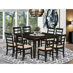 HomeStock Set da Pranzo 9 Pezzi con Tavolo Quadrato con Piano in Legno Massello Finitura Cappuccino e 8 Sedie