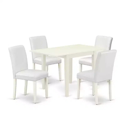 5-Piece Linen White Finish Solid Wood Top - Dining Room Set (Seats-4)