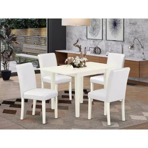 Set da pranzo in legno massello con top bianco lino, 5 pezzi (4 posti)