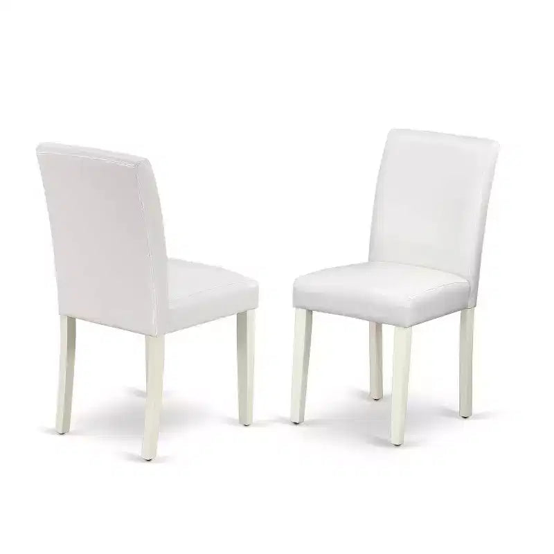 Set da pranzo in legno massello con top bianco lino, 5 pezzi (4 posti)