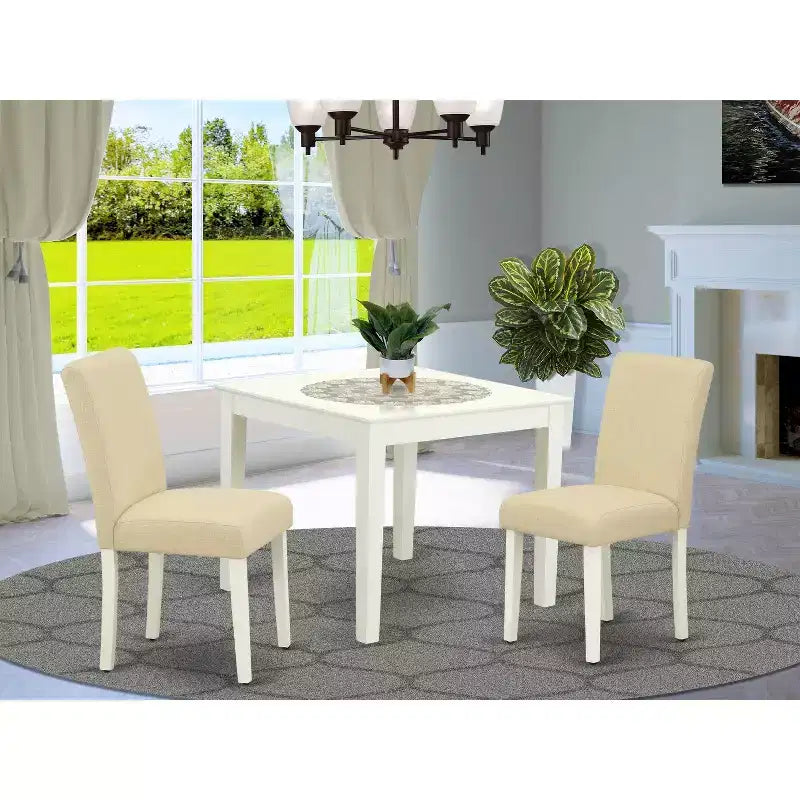 Set Tavolo da Cucina Quadrato con Sedie - Tavolo da Pranzo da 36 Pollici e 2 Sedie Parson - Gambe Bianche Lino, Tessuto Beige Chiaro