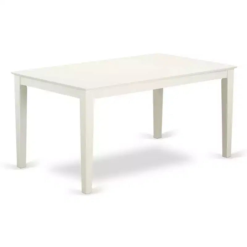 HomeStock Tavolo da Pranzo 6 Pezzi Rettangolare in Lino Bianco con Piano in Legno Massello e 1 Panchina, 4 Sedie