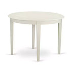 3-Piece Linen White Finish Round Solid Wood Top Dining Table Set