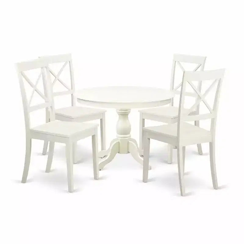 HomeStock 5-Piece Linen White Finish Solid Wood Top Dining table with 4-Chairs