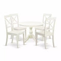 HomeStock 5-Piece Linen White Finish Solid Wood Top Dining table with 4-Chairs