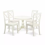 HomeStock 5-Piece Linen White Finish Solid Wood Top Dining table with 4-Chairs