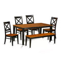 HomeStock 6-Piece Rectangle Black and Cherry Finish Solid Wood Top dining Table with 1-Bench and 4-Chairs