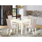 HomeStock Set da pranzo in 5 pezzi in legno massello con finitura lino bianco - Schienale alto - 4 posti a sedere