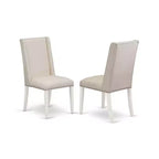 HomeStock Set da pranzo in 5 pezzi in legno massello con finitura lino bianco - Schienale alto - 4 posti a sedere