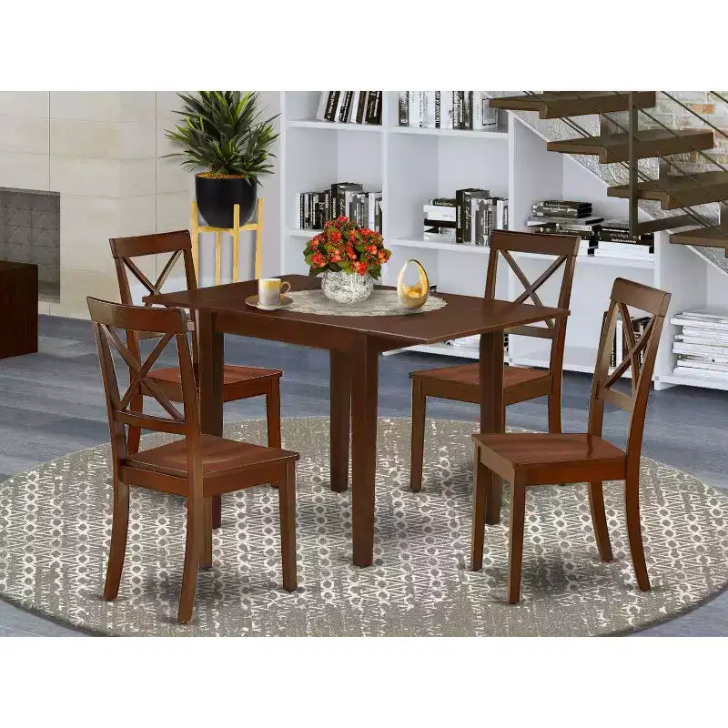 HomeStock Set da pranzo in 5 pezzi con ripiano in legno massello finitura mogano - Posti a sedere per 4 persone