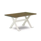 HomeStock Tavolo da Pranzo Rettangolare da 6 Pezzi in Legno Massello con Finitura Lino Bianco Spazzolato e 1 Panca, 4 Sedie