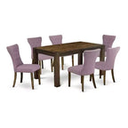 HomeStock 7-Piece Rectangle Distressed Jacobean Finish Solid Wood Top Dining Table with 6 Parson Chairs