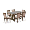 HomeStock 7-Piece Distressed Jacobean Finish Solid Wood Top Dining Table with 6-Chairs