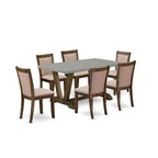HomeStock 7-Piece Distressed Jacobean Finish Solid Wood Top Dining Table with 6-Chairs