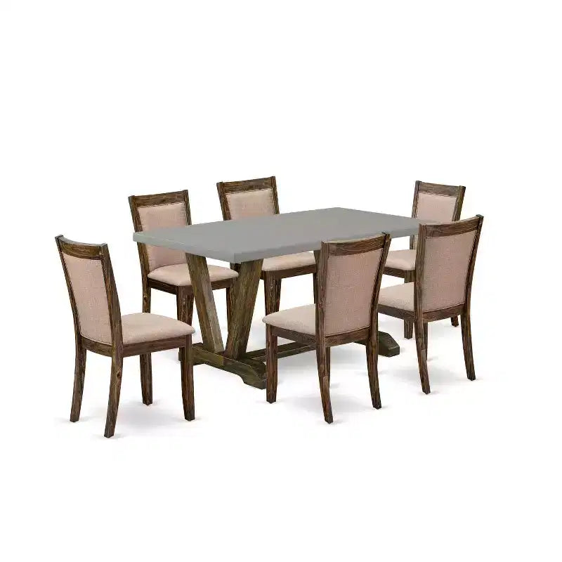 HomeStock 7-Piece Distressed Jacobean Finish Solid Wood Top Dining Table with 6-Chairs