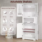 Armadietto da Bagno Alto 67 Pollici con 4 Ante e Cassetto a Ribalta in Vetro, Mobile Contenitore con Ripiani Regolabili, Organizer Autoportante per Cucina, Dispensa, Soggiorno