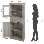 Armadietto da Bagno Alto 67 Pollici con 4 Ante e Cassetto a Ribalta in Vetro, Mobile Contenitore con Ripiani Regolabili, Organizer Autoportante per Cucina, Dispensa, Soggiorno
